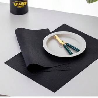 1pc/4pcs/6pcs Vinyl/Plastic Woven Placemats, Waterproof & Wipeable For Kitchen, Indoor/Outdoor Tables, Black
