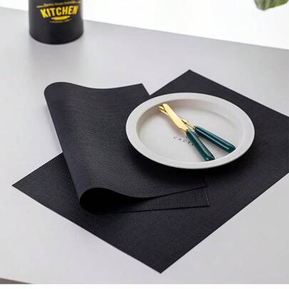 1pc/4pcs/6pcs vinil/plástico tecido placemats, impermeável e lavável para cozinha, mesas internas/externas, preto
