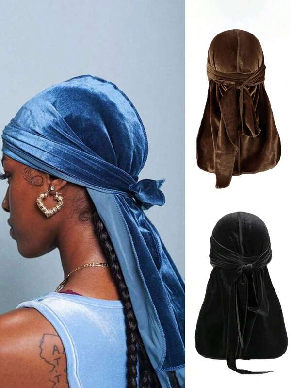 Men's Solid Color Velvet Durag With Thermal Lined - Adjustable Elastic Band For Secure Fit, Soft Breathable Winter Headwear, Pirate-Style Design Suitable For Sports, Outdoor Activities & Casual Wea