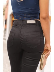 Women's Skinny Black Twill Butt Lifting Pants - màu đen - Xem 3
