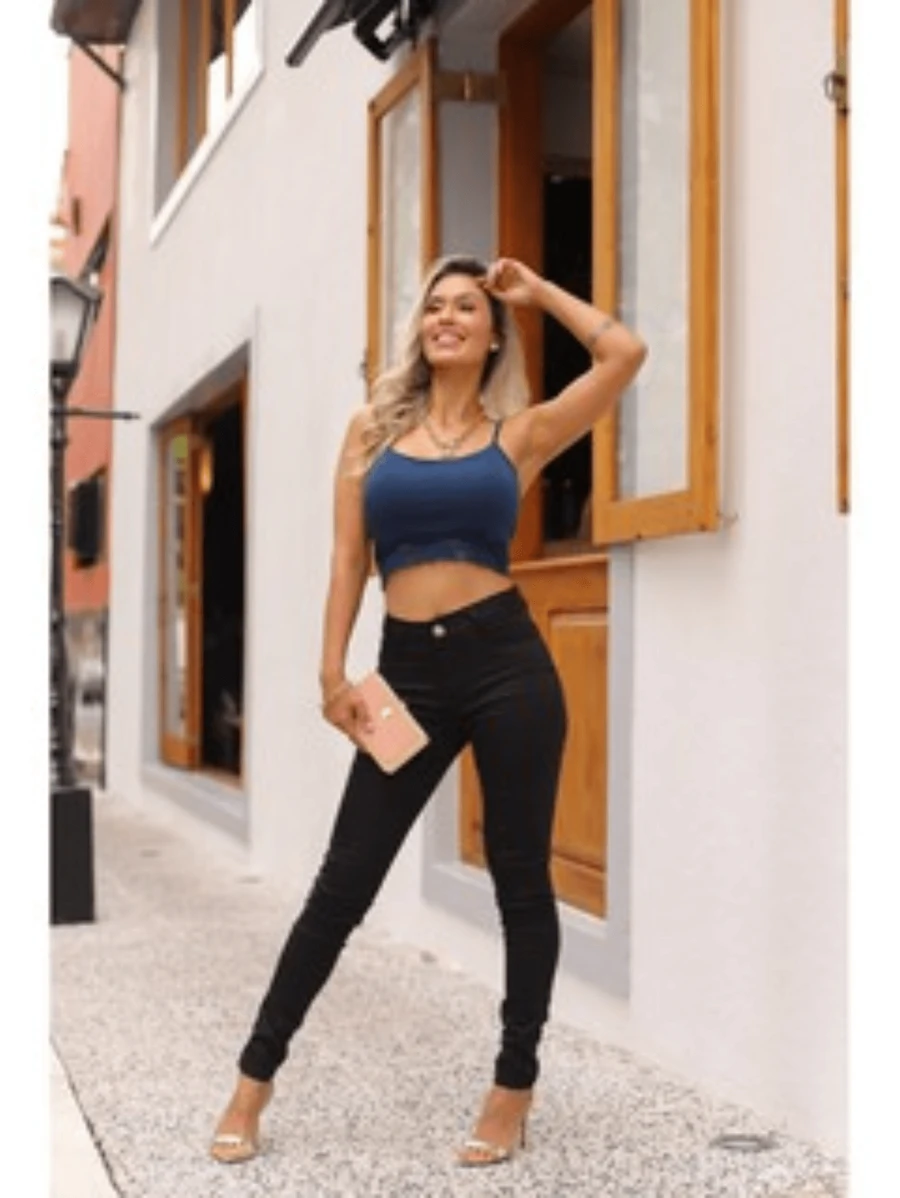 Women's Skinny Black Twill Butt Lifting Pants - màu đen - Xem 1