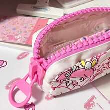 Sanrio 1 pieza Estuche de lápices de lona con Mi Melodía, lindo diseño de personaje de dibujos animados con gran capacidad de cierre - Estuche de almacenamiento de artículos de papelería autorizado para bolígrafos y útiles escolares