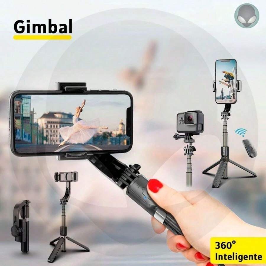 Smartphone Stabilizer Cell Phone Gimbal L08 Bluetooth Tripod Photos Videos Remote Stable Balance - 黑色 - 查看 1