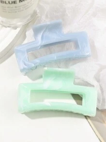 2 pezzi/set Fermagli per capelli in materiale PC con texture di marmo, Molletta per capelli quadrata oversize dai colori sognanti blu e verde, adatti per feste, tea festa, acconciature, accessori per capelli autunno inverno per donna per vacanze