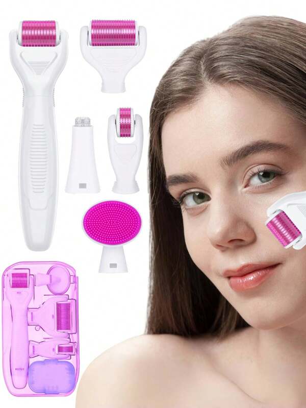 Derma Roller For Face And Body - 6 In 1 Titanium Microneedling Roller Kit Micro Needle Roller, 300 And 720 Needles 0.25mm,1200 Needles 0.3mm With 5 Replaceable Heads,Minoxidil,Dermaroller,Microneedling,Beauty,Skin Care Products,Spa,Self Care,Skin Care Tools,Face Care,Esthetician Supplies,Massage,Face Massage Tool,Face Roller