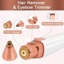 2-In-1 Electric Shaver & Painless Hair Removal Device, Rechargeable With Built-In LED Light, Eyebrow Trimmer & Facial Hair Remover, For Women - White - View 9