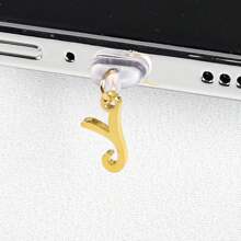 1 件简约不锈钢字母吊坠防尘塞，适用于 Type-C、Lightning、Apple 和 Android 手机，可作为礼物 - 透明防塵塞-金色 - 查看 21