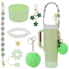 7pcs Mug Accessory Set, Includes 1pc Water Bottle Handle Strap, 1pc Silicone Mug Cover, 1pc Butterfly Straw Lid, 2pcs Butterfly And Hairball Ornaments For Mugs Glasses For 40oz.&30oz Glass Mugs Mug Accessories - Multicolor - View 12