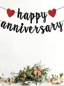 1 件情人节装饰横幅、结婚周年派对背景悬挂彩旗、新年、母亲节派对装饰、心形生日悬挂横幅 - 彩色 - 查看 2