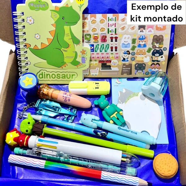 Kit Papelaria Fofa Kawaii 15 itens Presente Material Escolar - Menino