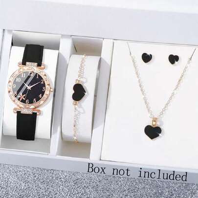 5 件优雅女孩圆盘手表石英表 + 项链手链耳环首饰套装适合孩子返校礼物万圣节狂欢节圣诞礼物黑五生日礼物