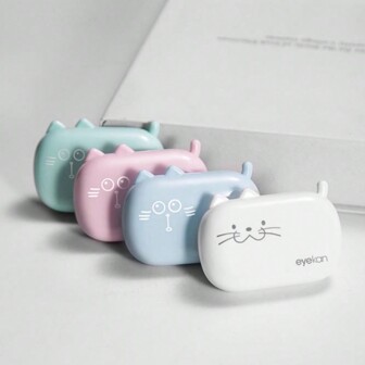 1pc Eyekan Cartoon Cute Contact Lens Case, Contact Lens Storage Box, Includes Tweezer & Applicator