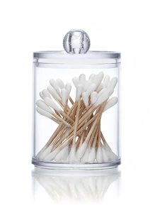 KIT 2 PORTA COTONETE ACRILICO CRISTAL COM TAMPA PORTA ALGODÃO ELÁSTICO ORGANIZADOR - Transparente - Visão 2