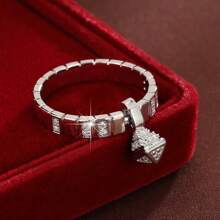 1pc Geometric Pendant Design Cubic Zirconia Women Ring