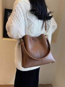 Bolsa Tote de Grande Capacidade para Mulheres, Nova Bolsa de Ombro Casual de Cor Sólida Popular com Toque de Alta Qualidade