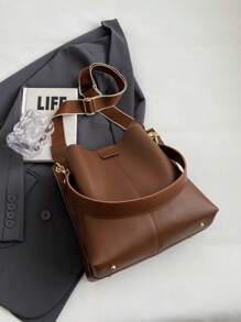 Bolsa Tote de Grande Capacidade para Mulheres, Nova Bolsa de Ombro Casual de Cor Sólida Popular com Toque de Alta Qualidade