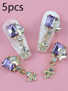 5 款美甲冰雪花朵美甲饰品立体轻奢闪亮蝴蝶椭圆长八角形绒面钻石流苏吊坠迷人DIY美甲饰品装饰 - 彩色 - 查看 7