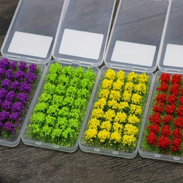 28pcs/Box Mini Floral Model Kit, Simulated Static Small Flower Plants Model Landscape Set, Includes Artificial Grass, Moss And DIY Handcraft Function, Suitable For Train Scenery, Railway, Halloween And Christmas