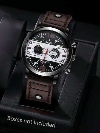 SOKI SOKI Relógio masculino, pulseira casual em couro genuíno, visor digital com data, movimento de quartzo, estilo minimalista e esportivo, ideal para uso diário, presente de aniversário, festas, encontros de família ou amigos. Sem caixa.