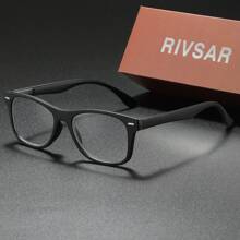 RIVSAR, Reading Glasses For Men New Square-Shaped Fashion Solid Color Minimalist, Reading/Sewing/Business/Casual/Daily Wear Unisex Reading Glasses, 4 Colors, Spring-Hinged Square Frame, Metal Rivet Decor, Suitable For Anti-Slip Sports, Computer Anti-Glare, Comfortable Reading, Anti-Eye Fatigue Reading Glasses, Portable Design Fits Various Face Shapes, Black, Red, Blue, Green, 7 Diopter Options, A Gift For Parents, Holiday Gift, Comes In Retail Gift Box - Transparent - View 1