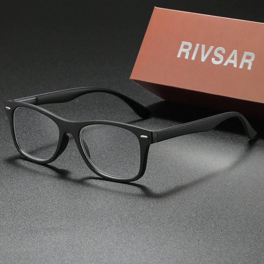 RIVSAR, Reading Glasses For Men New Square-Shaped Fashion Solid Color Minimalist, Reading/Sewing/Business/Casual/Daily Wear Unisex Reading Glasses, 4 Colors, Spring-Hinged Square Frame, Metal Rivet Decor, Suitable For Anti-Slip Sports, Computer Anti-Glare, Comfortable Reading, Anti-Eye Fatigue Reading Glasses, Portable Design Fits Various Face Shapes, Black, Red, Blue, Green, 7 Diopter Options, A Gift For Parents, Holiday Gift, Comes In Retail Gift Box - Transparent - View 1