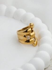 Mazuer 1pc 18K Gold Plated Stainless Steel Vintage Retro Minimalist Exaggerated Fashion Sophisticated Design Multi-Layer Open Ring, Suitable For Thanksgiving, Seasonal Change, Christmas, Graduation, Back To School, Gifts, Holidays, Parties, Daily Wear, Vacation