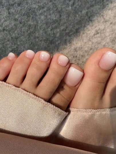 24pcs - Jelly Gradient Color Fake Toenails, Natural Color - Solid Color Square Press-On Glossy Short Fake Toenails, Acrylic Material - Seamless Fit, Adhesive Glue Stick-On, Includes 1 Nail File And 1 Nail Glue Sticker Set, Suitable For Girls, Mothers, Women, Whitening & Manicure Set, Removable False Toenails, Suitable For Holidays, Parties, Dates And Daily Wear, Nail Care Products. Nail Supplies