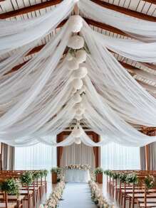 1 件，32.18 英尺大尺寸白色婚礼拱门窗帘面料，雪纺面料窗帘，婚礼拱门，婚礼仪式装饰透明白色纱布，浪漫悬挂婚礼装饰梦幻纱布，婚礼用品，婚礼装饰 - 彩色 - 查看 4