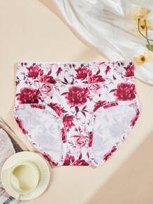 Set de 5 bragas de talla grande para mujeres, de elegante estampado, suaves y transpirables, con cobertura total, aptas para todas las estaciones