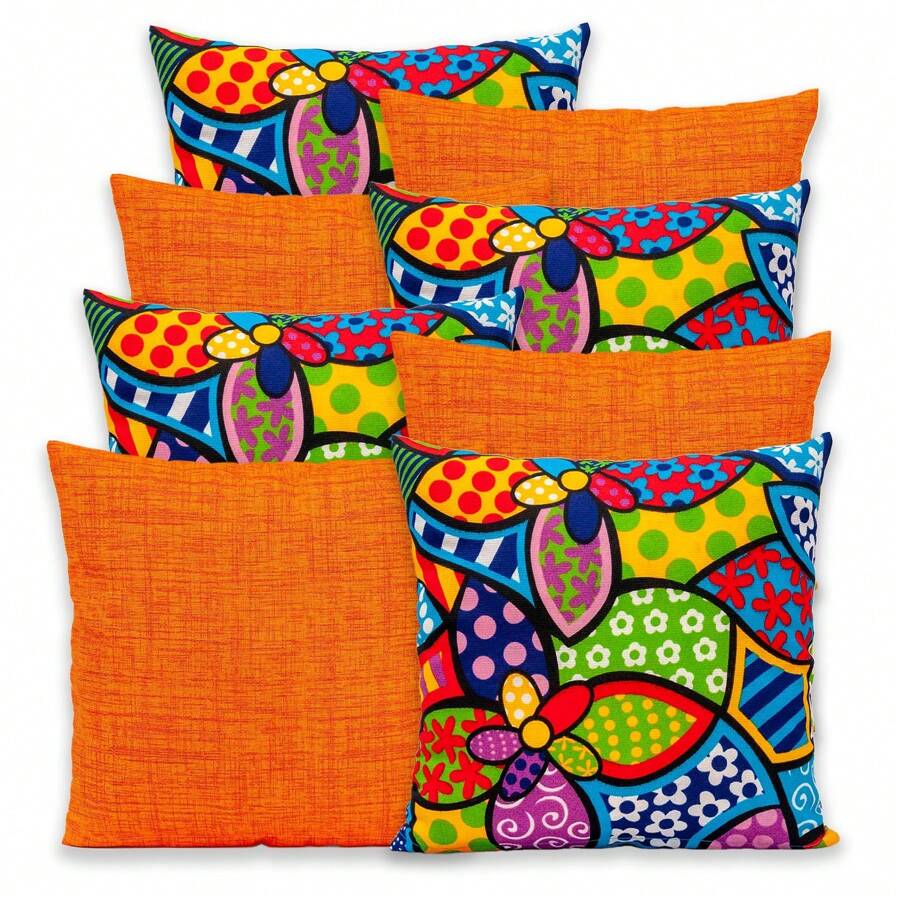 Kit Of 8 Pillow Covers With Zipper In Various Colors 0.45 X 0.45 - Orange Rosemary - View 1