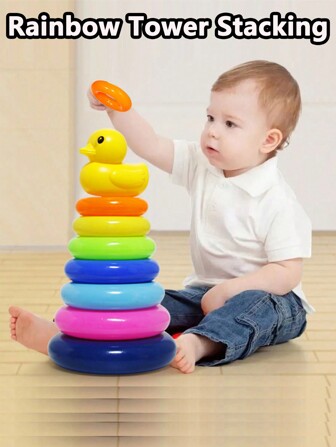Rainbow Duck Stacking Toy For Toddlers, Educational Toys For Infants And Toddlers 0-3 Years Old, School Supplies, Baby, Children Birthday, Halloween, Christmas Gifts (Manual Measurement May Have Errors)