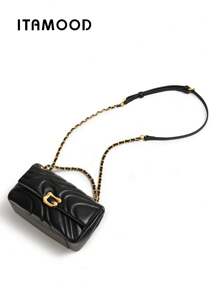 ITAMOOD Luxury Designer Lightweight Business Casual Large Capacity Square Bag, Chic Microfiber Leather Cream White Purse & Handbag & Quilted Tote Bag, Minimalist Vintage Solid Color Swirl Quilted Flap Shoulder Bag & Underarm Purse, Adjustable Chain Crossbody Bag & Satchel Bag & Messenger Bag,Gift For Christmas & New Year,Purses For Woman - Black - View 5