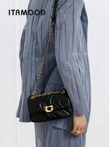 ITAMOOD Luxury Designer Lightweight Business Casual Large Capacity Square Bag, Chic Microfiber Leather Cream White Purse & Handbag & Quilted Tote Bag, Minimalist Vintage Solid Color Swirl Quilted Flap Shoulder Bag & Underarm Purse, Adjustable Chain Crossbody Bag & Satchel Bag & Messenger Bag,Gift For Christmas & New Year,Purses For Woman - Black - View 8