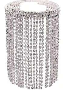 1 chiếc vòng tay tua rua pha lê Rhinestone, dây chuyền tay giản dị sang trọng tối giản - Bạc - Xem 3
