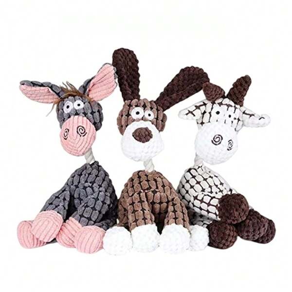 Fun Pet Dog Toys Donkey Shape Corduroy Chew Toy For Dogs Puppy Squeaker Squeaky Plush Bone Molar Dog Toy Pet Training Dog Accessories