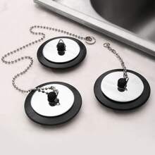 2 Pieces Of Rubber Sink Plug Drain Cover, 43mm Universal Bathtub Plug With Long Metal Ball Chain And Hanging Ring, Bathroom Kitchen Drain Plug, Bathtub Sink Plug, Bathroom Anti Odor Sealed Floor Drain Without Deformation Bathtub Accessory Bathroom Bathtub Drain Plug - Black - View 3