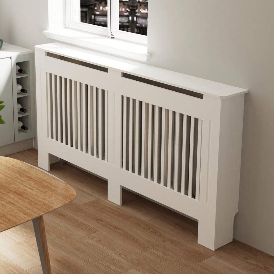 BingoPaw Radiator Cover, High Radiator Cover, Vertical Slat Wood, White, Painted MDF Country House Style, Radiator Cover 101 Cm High And 19 Cm Weith For Bedroom, Living Room, Office Radiator Cover, 4 Length Sizes - L-152x19x101 cm - 查看 1