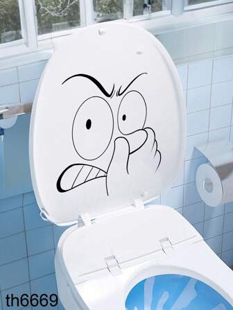 1pc Humorous Modern Toilet Sticker, Cartoon Character Toilet Lid Sticker, Black Eyes Expression Awesome English Decorative Toilet Wall Sticker, Bajam! PVC Waterproof Self-Adhesive Abstract Bathroom Wall Decal For Bathroom Decoration And Home Decor Bath Rug Floor Carpet Fall Decor Bathroom Accessories