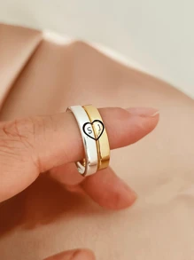 2枚定制姓名戒指，镀金不锈钢姓名戒指，个性化姓名戒指，定制家族姓名戒指，DIY个性化姓名纪念戒指，送给男友/女友、朋友/闺蜜的礼物，时尚、休闲、复古、经典风格，适合作为纪念礼物，情人节、母亲节、父亲节、婚礼、生日礼物，金色、银色、时尚、彩色、复古、简约、Y2K风格，女士珠宝 - 彩色 - 查看 5