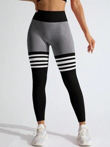 TCVC Quần legging thể thao cạp chữ V kẻ sọc vải lanh màu cho nữ, quần bó yoga liền mạch co giãn cao dùng trong nhà và ngoài trời, định hình vòng ba đào, quần bó thông thường, đa năng - Nhiều màu - Xem 3