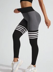 TCVC Quần legging thể thao cạp chữ V kẻ sọc vải lanh màu cho nữ, quần bó yoga liền mạch co giãn cao dùng trong nhà và ngoài trời, định hình vòng ba đào, quần bó thông thường, đa năng - Nhiều màu - Xem 4