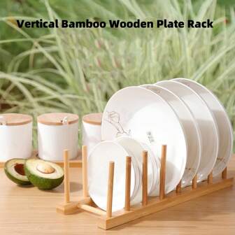 Vertical Bamboo Wooden Plate Rack, Dish Drying Organizer, Kitchen Drawer Organizer - Pot Lid Plates Holder, Holder-Plate Rack For Cabinet Space Saver- Cutting Board Stand Drainer Storage Plate Rack For Dish, Pot Lid, Bowl, Cup, And Books, Kitchen Cabinet Storage Holder Rack For Dish Keep Dry