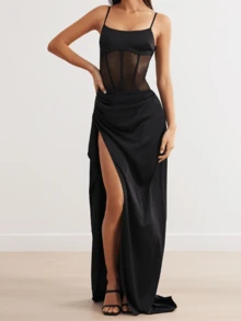 WOWDARK Women's Autumn Hooded Mesh See-Through Spaghetti Strap Party Mini Dress