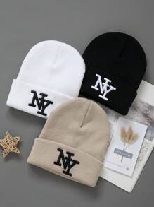 1/2/3 件字母刺绣时尚优质防风针织帽，男女嘻哈弹力帽秋季服装