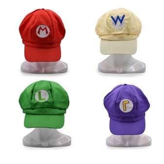 Gorra de personaje de dibujos animados de Luigi, gorra de Waluigi, gorra de Wario, gorra roja, verde, amarilla, morada Versiones pequeña y grande para disfraz de personaje clásico de videojuego, anime, Halloween, ropa divertida, accesorios unisex, regalos de fiesta