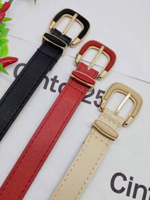3 Pieces Leather Belt With Buckle 2.3CM - 黑+杏桃+紅 - 查看 2