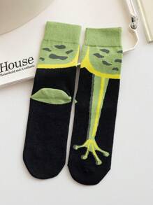 1/2 Pairs Men Breathable Moisture-Wicking Casual Funky Cartoon Frog Print Mid-Calf Socks, Versatile