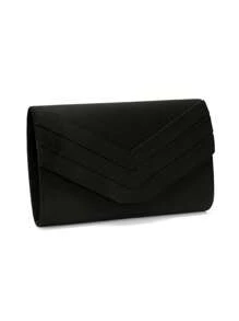 Túi xách buổi tối màu vàng cho nữ có nắp mở quai đeo vai, túi đeo chéo, thiết kế dạng phong bì nhung, túi cầm tay - màu đen - Xem 5