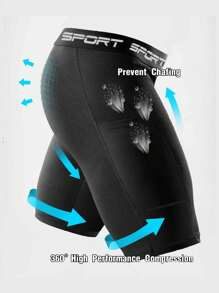 4条装男士健身平角内裤，带口袋，字母印花运动四角裤，速干跑步压缩裤，篮球训练紧身裤，泳装，速干透气 - 黑色 - 查看 5