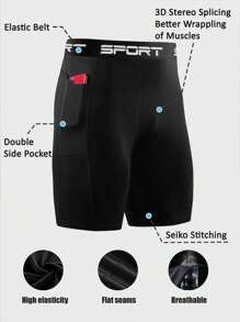 4条装男士健身平角内裤，带口袋，字母印花运动四角裤，速干跑步压缩裤，篮球训练紧身裤，泳装，速干透气 - 黑色 - 查看 4